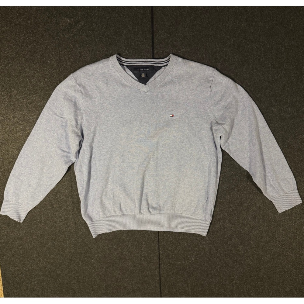 Tommy Hilfiger Men's Light Blue V Neck Long Sleeve Sweater Size L